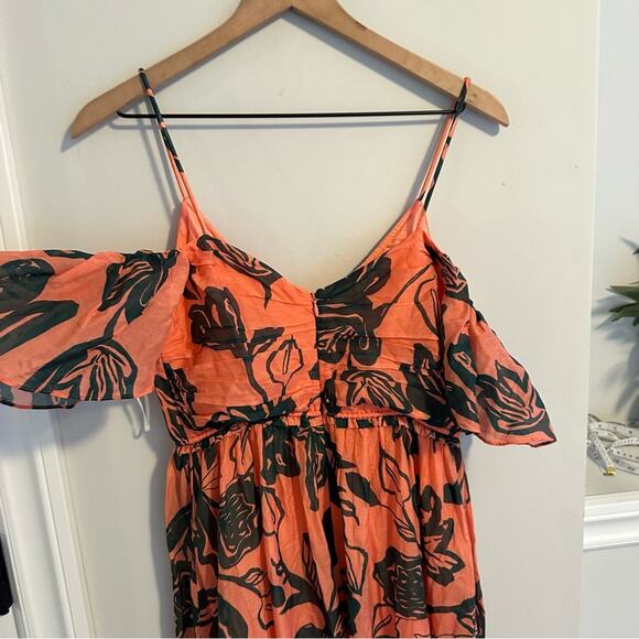 Tanya Taylor Pink Green Leaf Silk Cotton Maxi Dress 4 - Picture 9 of 16